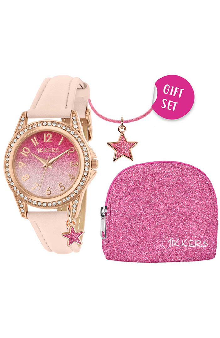 TIKKERS PINK GLITTER STAR CHARM WATCH SET