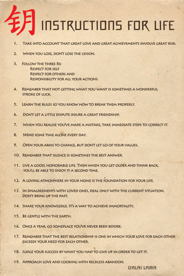 DALAI LAMA INSTRUCTIONS FOR LIFE